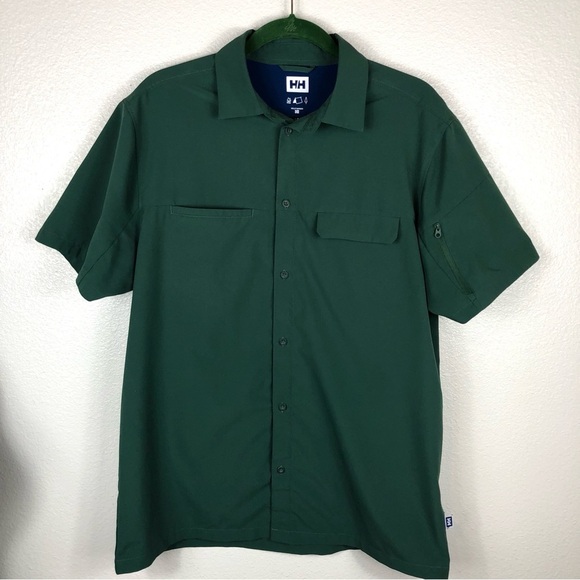 2/$30 HELLY Hansen Shirt Performance Quick Dry Button Down Short Sleeve Large - Picture 2 of 12